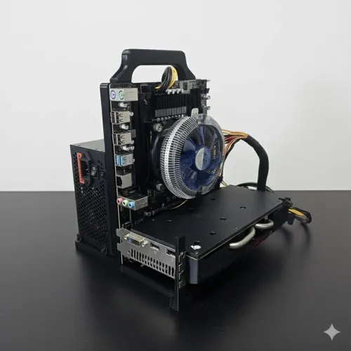 Gabinete open frame 3D - Suporte de bancada para pc com alça para carregamento