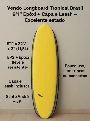 Longboard Tropical Brasil 9'1" Epóxi - Laminação Reforçada