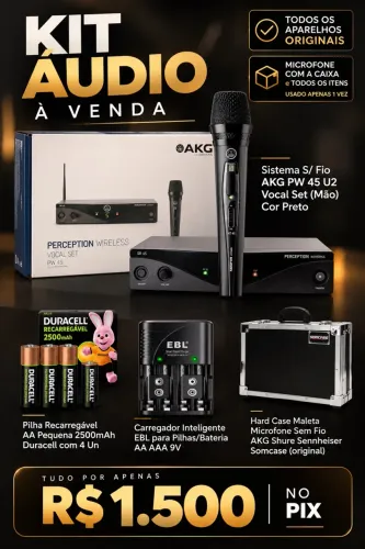 Vende-se kit completo microfone sem fio AKG + acessórios extras