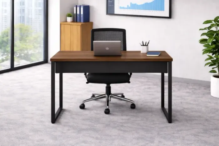 Mesa Reta de Escritório - 0,75x0,80x0,60cm (NOGAL + PRETO) ENTREGAMOS!!