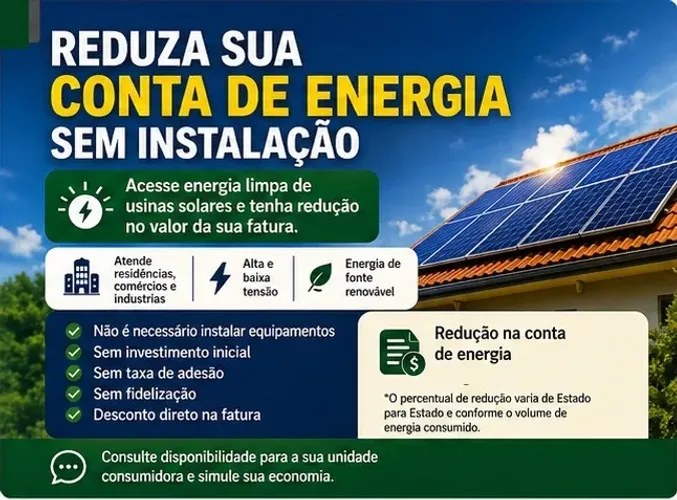 Redução no valor da conta de energia (sem instalação