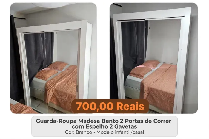 Guarda-Roupa Infantil, 2 Portas de Correr de Espelho, 2 Gavetas!