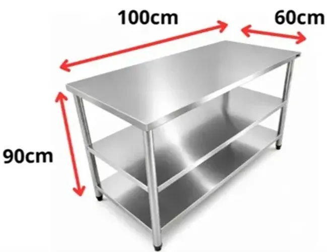 MESA AÇO INOX INDUSTRIAL TRIPLA 100X60X90CM