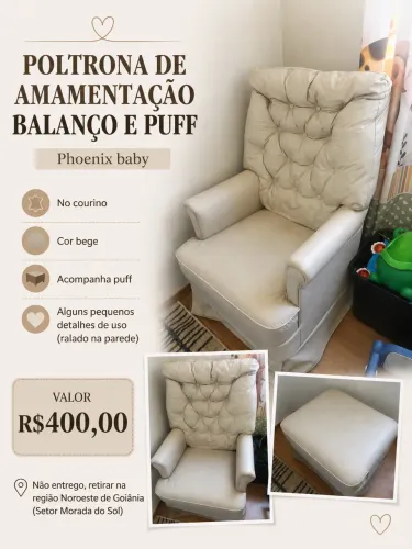 Poltrona De Amamentação Balanço E Puff - Phoenix Baby