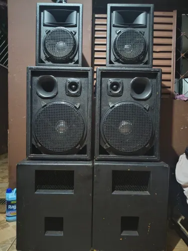 SOM PROFISSIONAL COMPLETO - 6 CAIXAS + MESA SOUNDCRAFT + POTÊNCIAS
