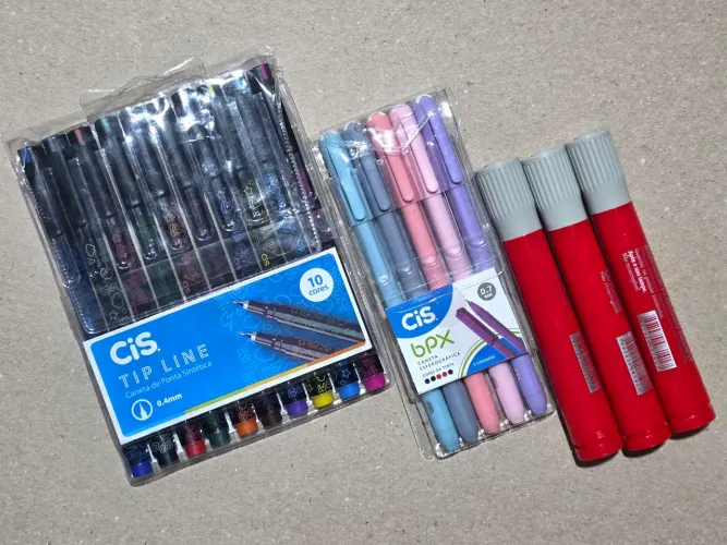 Kit Canetas Novas CiS + Tip Line 10 Cores + 3 Pilots Vermelhas