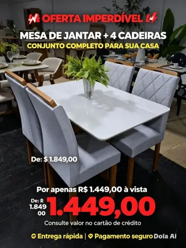 Mesa de jantar 4 cadeiras com tampo de vidro! Super promoção!
