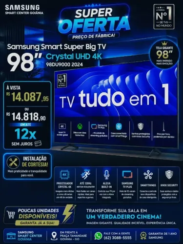 Smart TV Samsung Crystal UHD 4K 98" 98DU * - Nova | Preço de Fábrica