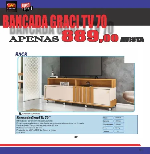 BANCADA GRACI COM RODINHAS