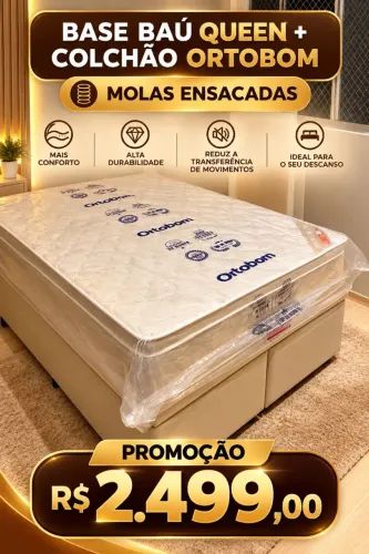 Colchão Ortobom Queen + Box baú Queen
