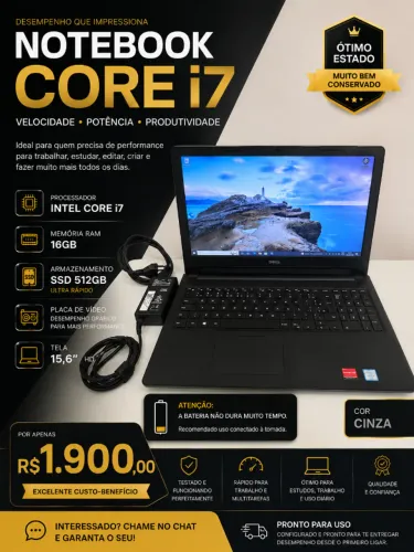 Notebook rápido, elegante e potente para trabalho, estudos e multitarefas.