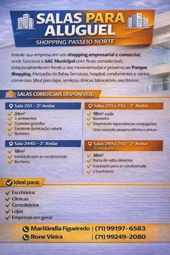 SALAS COMERCIAIS PARA ALUGUEL SHOPPING PASSEIO NORTE