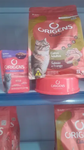 Ração Origens gatos adultos na compra de 1 kilo ganha um Comedouro e um sache de brinde