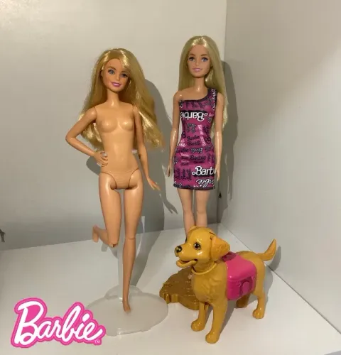 Lote- 2 bonecas Barbies + cachorrinho