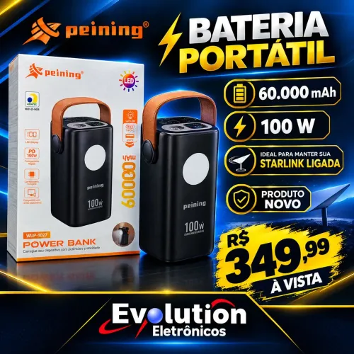 Bateria portátil ideal para manter sua star link ligada por até 5 horas seguidas.
