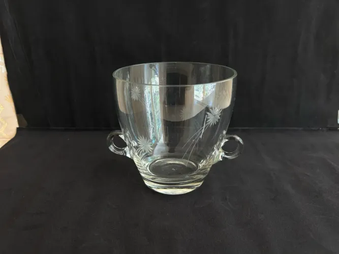 Conjunto Vintage em Vidro Lapidado - 4 Copos + Balde de Gelo