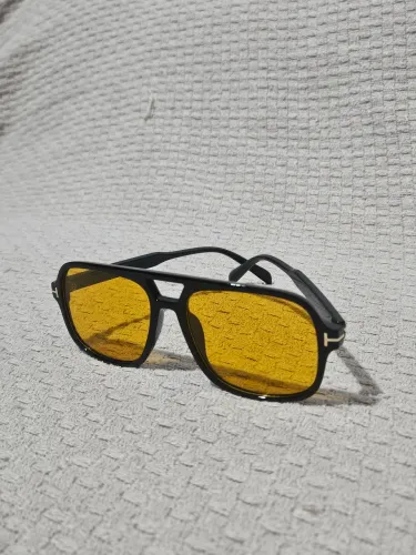 Moda Amarelo Quadrado Óculos De Sol Feminino Retro Pontes Duplas Grande