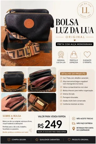 Bolsa Luz da Lua Original Preta | Alça Monograma