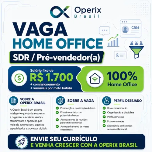 Vaga Home Office - SDR Pre-Vendas | Operix Brasil