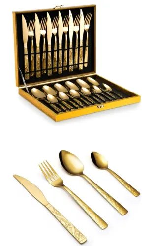 Faqueiro de Inox Dourado Luxo com Maleta