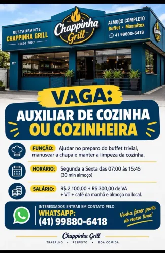 Vaga (Auxiliar de cozinha ou cozinheiro(a).