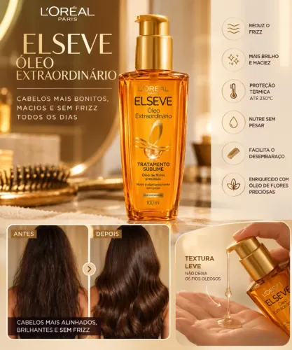 ?Óleo Finalizador Óleo Extraordinário, Anti Frizz, Protetor Térmico, L'Oréal Paris Elseve