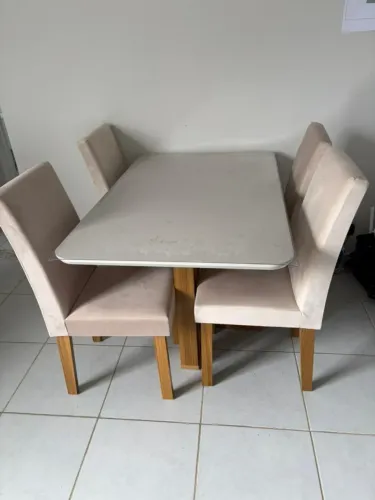 Mesa Conjunto Mesa Flora 1.3m Sem Vidro Com 4 Cadeiras Maia Nature Off White Nude - Cimol