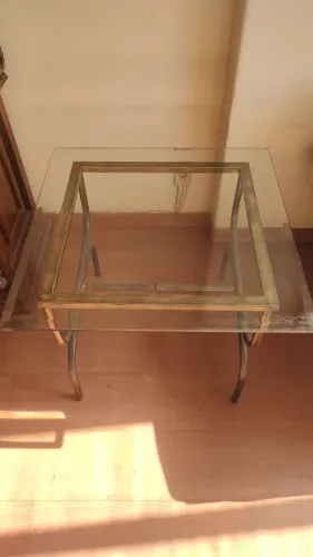 Mesa de vidro ferro envelhecido 