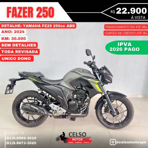 Fazer 250 2024 Fz25 C/30.000km! Extra! Ipva26 pago Financio ate 48x