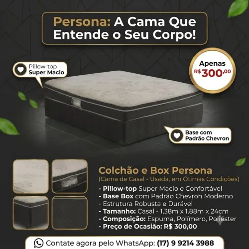 Cama de Casal Completa (Box + Colchão Persona Comfort Plus) R$ 300