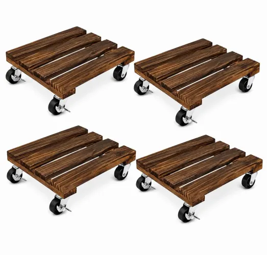 Kit 4 Suportes de Pallet com Rodízios para Plantas 