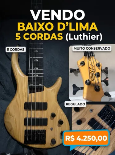 Contrabaixo de Luthier D'Lima 5 Cordas - Ativo/Passivo (Oportunidade)