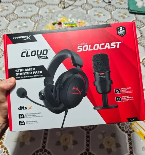 Kit Fone HyperX Cloud Core + Microfone SoloCast | Streaming | Novo | Sem uso