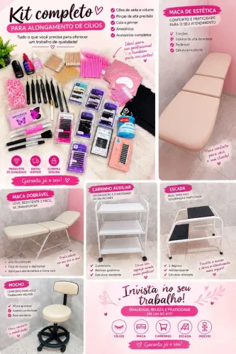 Kit Completo para Alongamento de Cílios + Macas e Móveis de Estética!