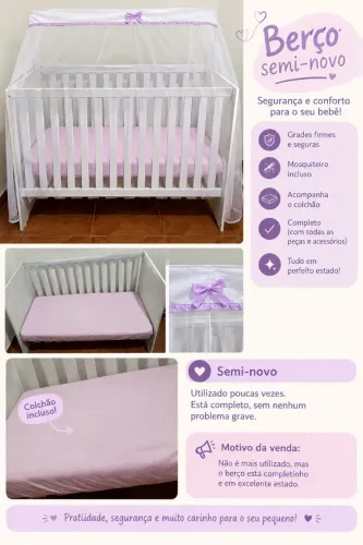 Berço Infantil Branco Completo - Semi-novo | R$ 200