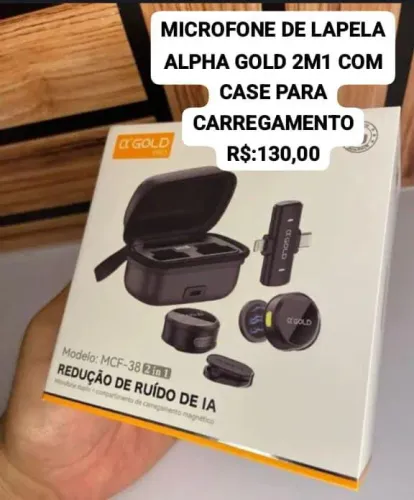 MICROFONE DE LAPELA ALPHA GOLD 2M1 COM CASE PARA CARREGAMENTO