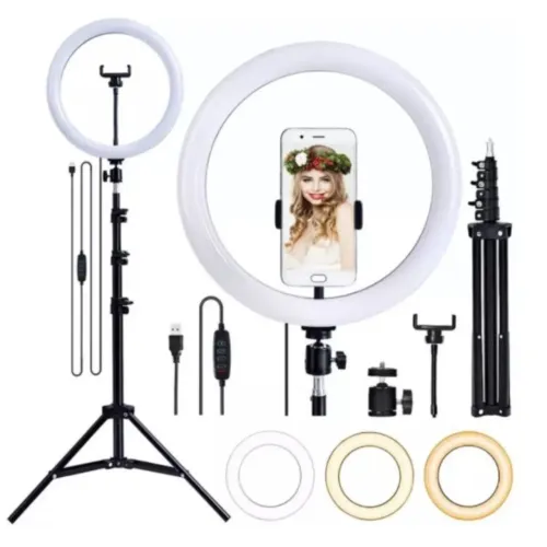 Ring Light Iluminador Anel Luz 30cm 12 Polegadas Tripé 2,1m