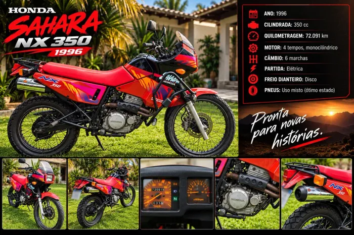 Honda Sahara NX 350 1996 Vermelha e Preta + Manual Original