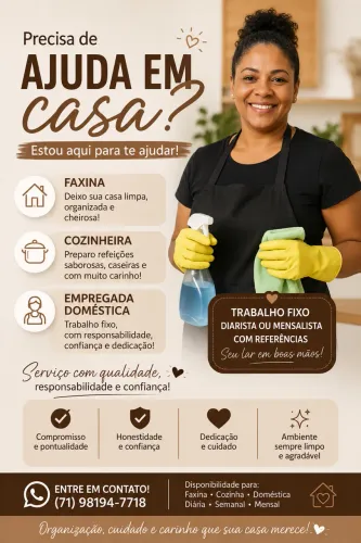 Disponível para doméstica ou faxina