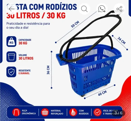 Cesta Plástica Supermercado loja