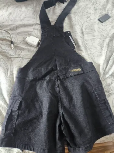 Jardineira jeans nagata preto