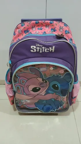 Mochila Rodinha Infantil Lancheira Escolar Stitch