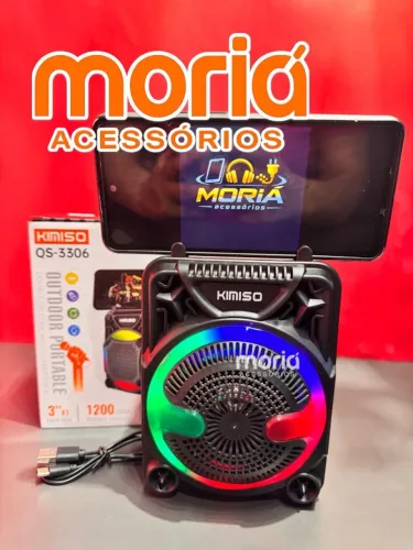 Caixa de Som Bluetooth com Entrada para Usb Microfone Cartão de Memória Kimiso QS-3306 Led