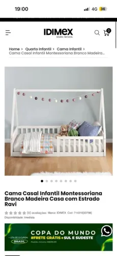 Cama Casal Infantil Montessoriana Ravi Branca com Estrado