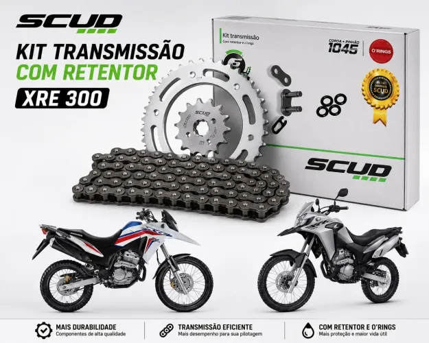 Kit Tração Scud com Retentor para Honda XRE 300 Fabricada em Aço 1045