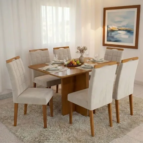 Mesa de Jantar s/ vidro Cinamomo com 6 Cadeiras tt87