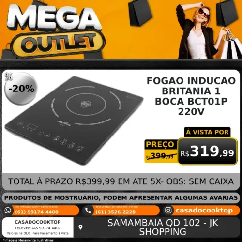 FOGAO INDUCAO BRITANIA 1 BOCA BCT01P 220V 065902003