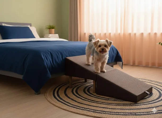Puff rampa pet 2 em 1 com gaveta organizadora para cachorro
