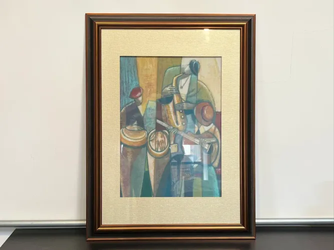 Quadro Músicos 60x80 Moldura Madeira