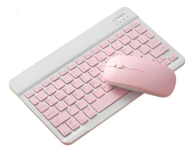 Teclado + Mouse Bluetooth Para Samsung S9 Fe Plus X610 X616 Cor Rosa-claro